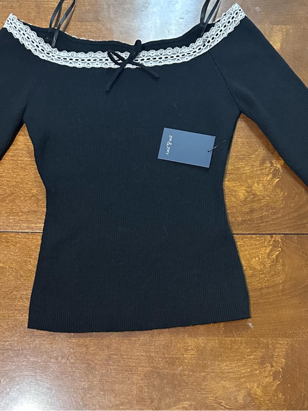 Black Off-Shoulder Lace Trim Top